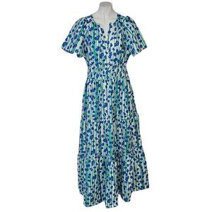 Anthropologie The Somerset Maxi Dress, Short Sleeve, Smocked, Tiered, Floral, L